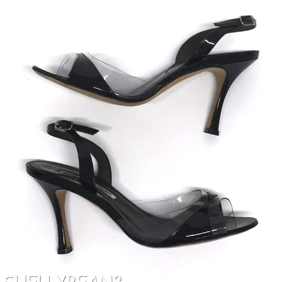 Manolo Blahnik Shoes - MANOLO BLAHNIK Black Clear PVC Sandals Heels 6 6.5